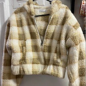 Buffalo Plaid Fleece Cropped Sweatshirt w/ Quarter zip